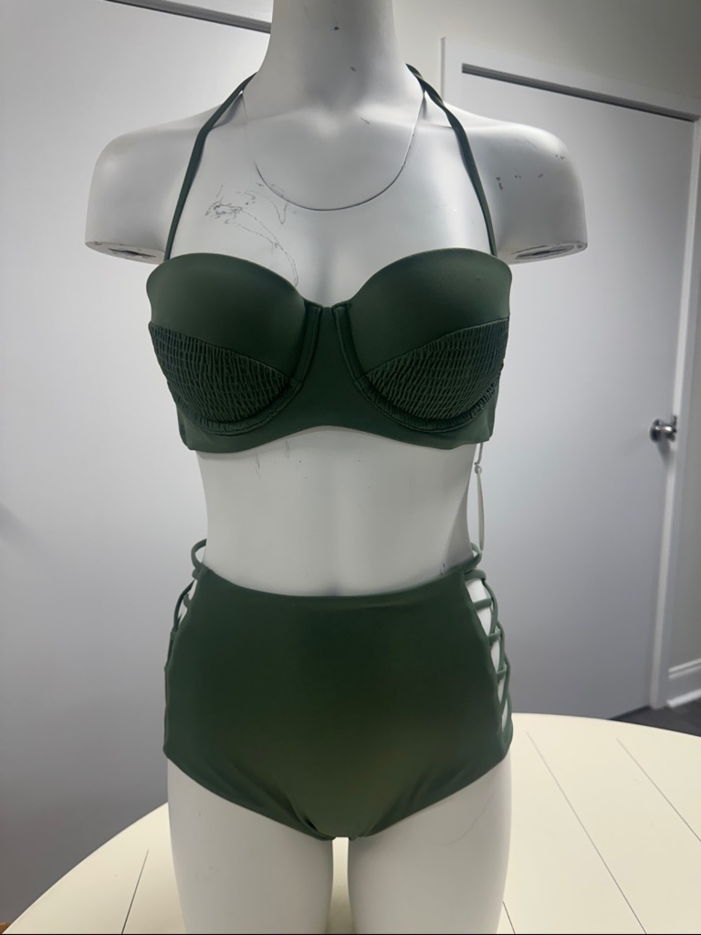 Tori Praver Olive Green High-Waist Bandeau Bikini